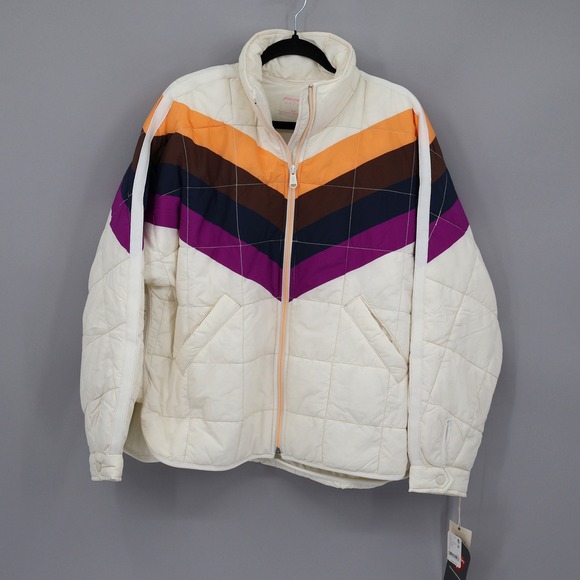 FP Movement x Hatch Ivory Chevron Combo Puffer Jacket S Small Primaloft Retro - Picture 1 of 16